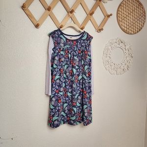 Tea Collection Floral Dress Girls 10 Blue Ruffle Long Sleeve Pullover EUC